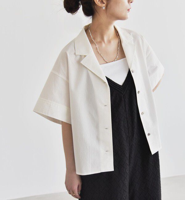 quaranciel「quaranciel:〈洗濯機可能〉ミニサッカー ハーフスリーブ 開襟 シャツ」|シャツ・ブラウス|