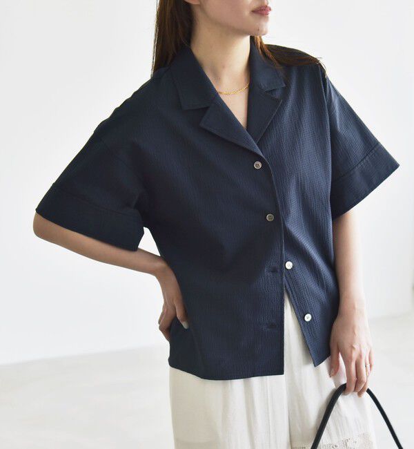 quaranciel「quaranciel:〈洗濯機可能〉ミニサッカー ハーフスリーブ 開襟 シャツ」|シャツ・ブラウス|