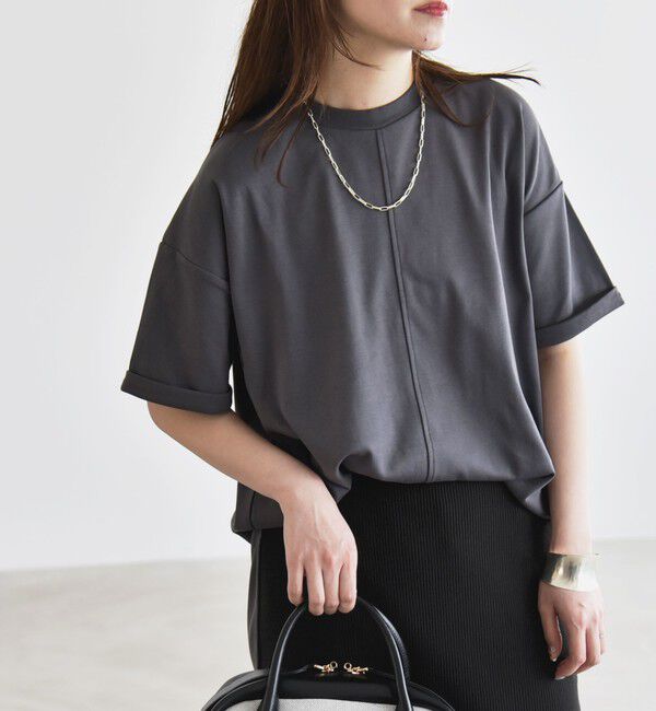 quaranciel「quaranciel:〈接触冷感/汗染み防止/洗濯機可能〉スリット ルーズ チュニック TEE」|Tシャツ・カットソー|