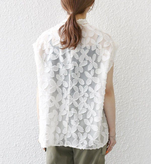 SHIPS any「SHIPS any:〈手洗い可能〉シアー フラワー ジャカード ボウタイ フレンチ ブラウス」|シャツ・ブラウス|