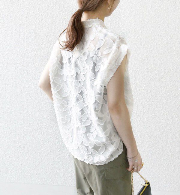 SHIPS any「SHIPS any:〈手洗い可能〉シアー フラワー ジャカード ボウタイ フレンチ ブラウス」|シャツ・ブラウス|