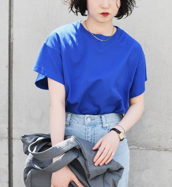 quaranciel「quaranciel:〈洗濯機可能〉カノコ Vガゼット ショートスリーブ クルーネック TEE」|Tシャツ・カットソー|ブルー