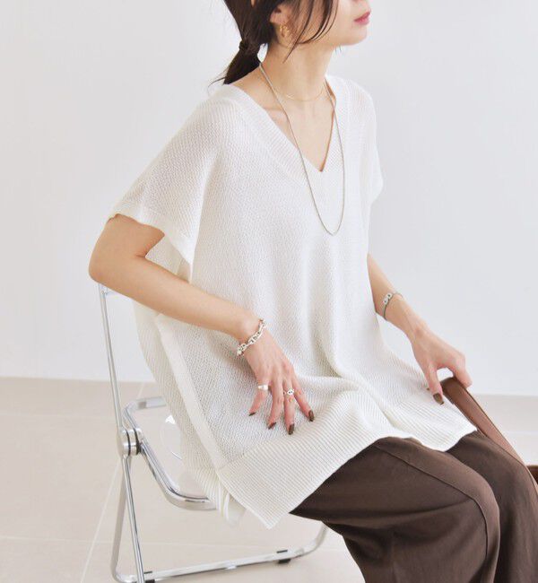 quaranciel「quaranciel:〈手洗い可能〉ラミー ミックス Vネック ノースリーブ シアー ニット」|ニット・セーター|