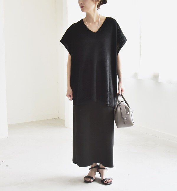 quaranciel「quaranciel:〈手洗い可能〉ラミー ミックス Vネック ノースリーブ シアー ニット」|ニット・セーター|