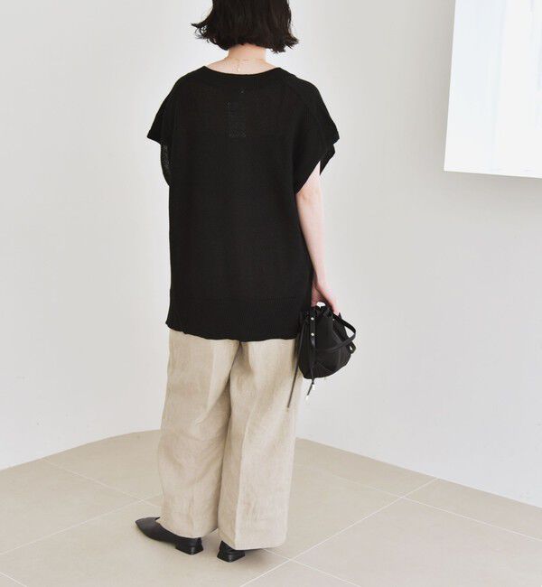 quaranciel「quaranciel:〈手洗い可能〉ラミー ミックス Vネック ノースリーブ シアー ニット」|ニット・セーター|