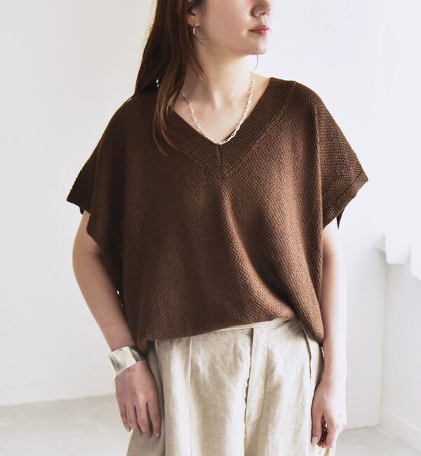 quaranciel「quaranciel:〈手洗い可能〉ラミー ミックス Vネック ノースリーブ シアー ニット」|ニット・セーター|