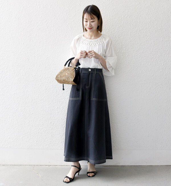 SHIPS any「SHIPS any:〈洗濯機可能〉オックス ステッチ フレア ロング スカート」|フレア|