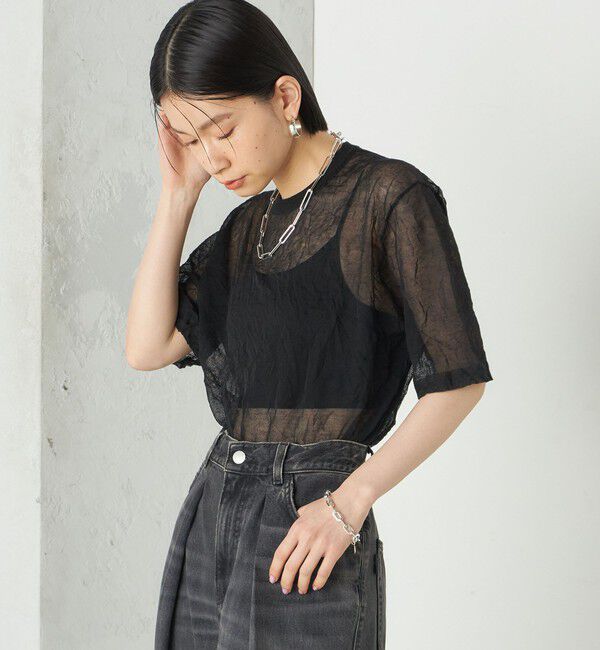 SHIPS for women「《予約》Wai＋:〈手洗い可能〉クリンクル シアー ショート スリーブ プルオーバー」|ニット・セーター|