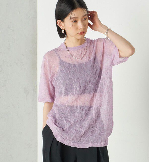 SHIPS for women「《予約》Wai＋:〈手洗い可能〉クリンクル シアー ショート スリーブ プルオーバー」|ニット・セーター|ラベンダー