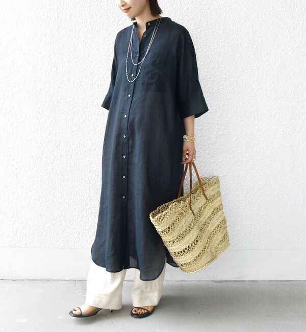 SHIPS for women「〈手洗い可能〉ラミー 4 スタンドカラー シャツ ワンピース」|ワンピース|