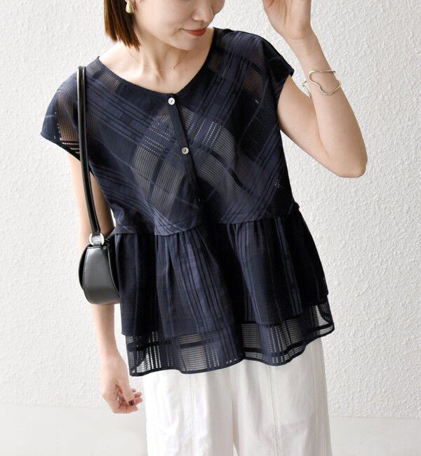 SHIPS any「SHIPS any:〈洗濯機可能〉シアー チェック ティアード ペプラム 2WAY ブラウス」|シャツ・ブラウス|