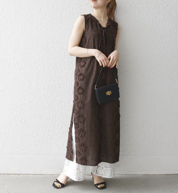 SHIPS any「SHIPS any:〈手洗い可能〉3D フラワー エンブロイダリー ロング ワンピース」|ワンピース|