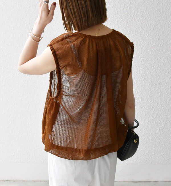 SHIPS any「SHIPS any:〈手洗い可能〉メッシュ シアー ドロスト ギャザー ノースリーブ ベスト」|ベスト・ジレ|