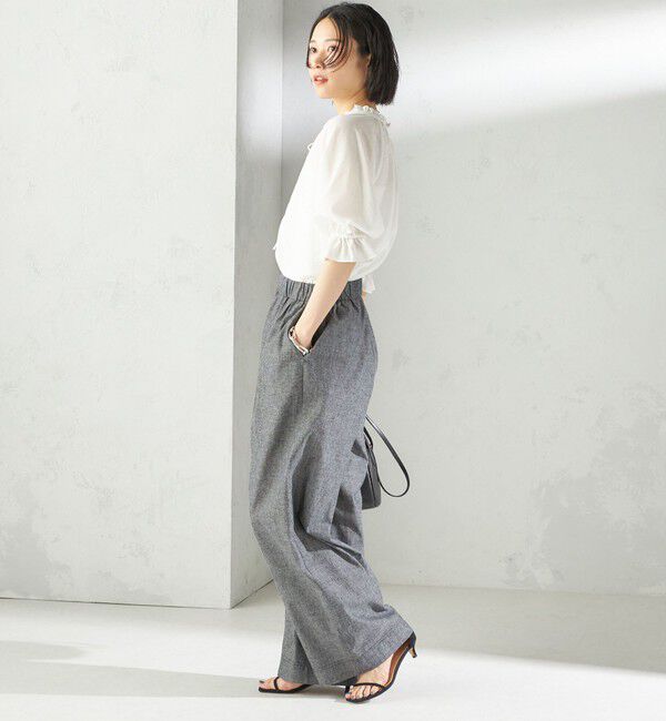 SHIPS for women「〈接触冷感・手洗い可能〉麻混 シャンブレー ウエスト ゴム ワイド パンツ」|その他|