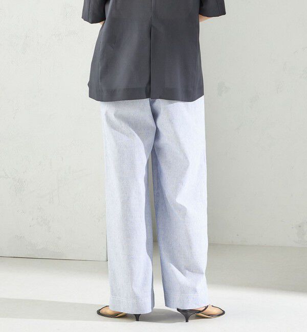 SHIPS for women「〈接触冷感・手洗い可能〉麻混 シャンブレー ウエスト ゴム ワイド パンツ」|その他|
