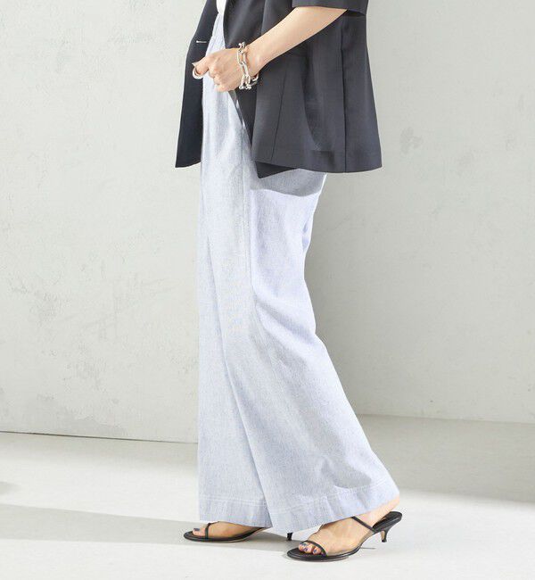 SHIPS for women「〈接触冷感・手洗い可能〉麻混 シャンブレー ウエスト ゴム ワイド パンツ」|その他|