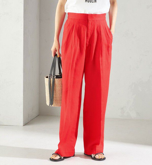 SHIPS for women「〈手洗い可能〉綿麻 ビエラ 2タック パンツ」|その他|レッド