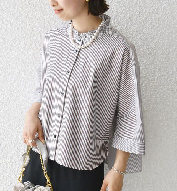 SHIPS for women「【WEB限定】〈手洗い可能〉ブロード ストライプ / 無地 切替 パッチワーク シャツ」|シャツ・ブラウス|