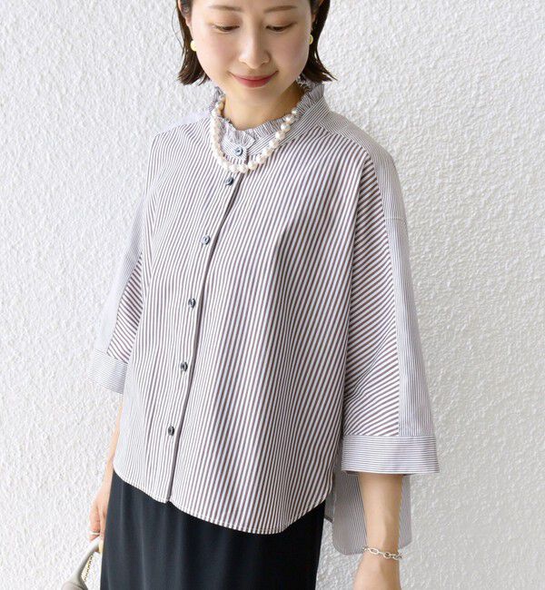 SHIPS for women「【WEB限定】〈手洗い可能〉ブロード ストライプ / 無地 切替 パッチワーク シャツ」|シャツ・ブラウス|