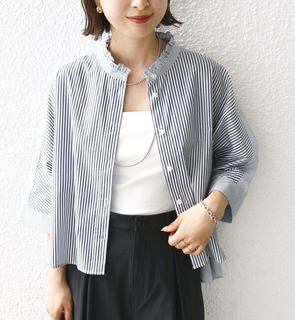 SHIPS for women「【WEB限定】〈手洗い可能〉ブロード ストライプ / 無地 切替 パッチワーク シャツ」|シャツ・ブラウス|