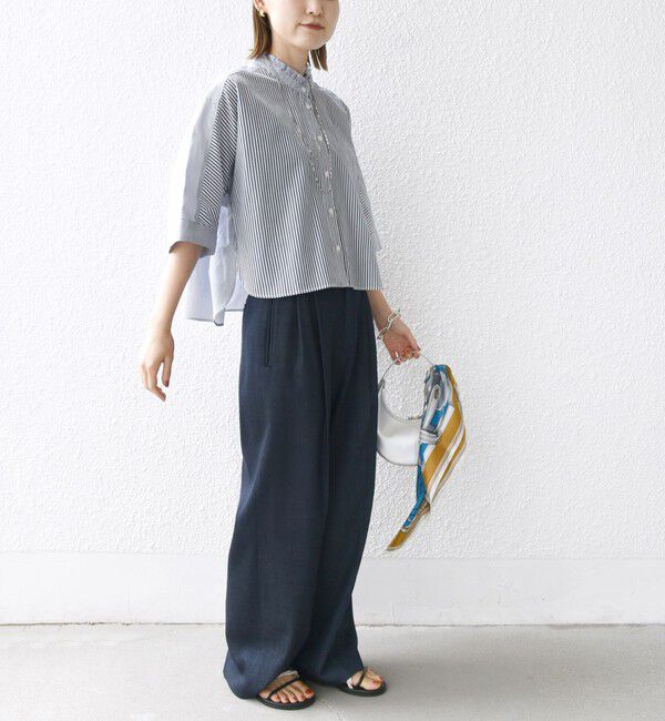 SHIPS for women「【WEB限定】〈手洗い可能〉ブロード ストライプ / 無地 切替 パッチワーク シャツ」|シャツ・ブラウス|