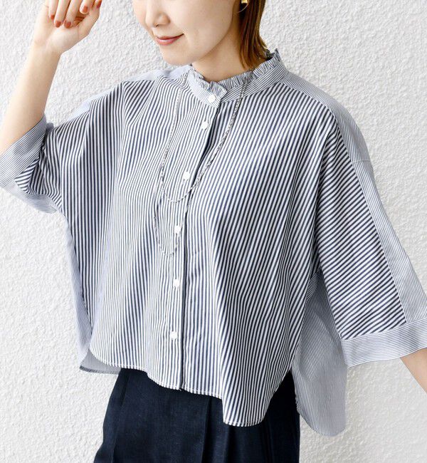 SHIPS for women「【WEB限定】〈手洗い可能〉ブロード ストライプ / 無地 切替 パッチワーク シャツ」|シャツ・ブラウス|