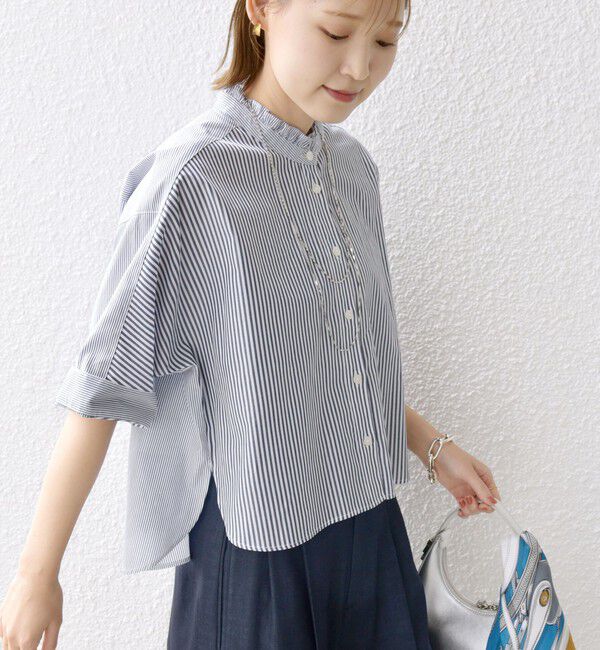 SHIPS for women「【WEB限定】〈手洗い可能〉ブロード ストライプ / 無地 切替 パッチワーク シャツ」|シャツ・ブラウス|