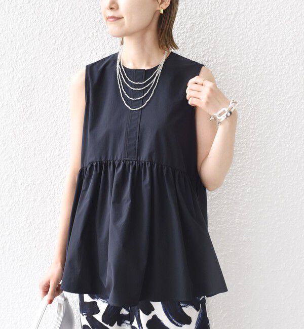 SHIPS for women「〈接触冷感 / 撥水加工〉TEX BRID(R)タフタ ギャザー ノースリーブ ブラウス」|シャツ・ブラウス|