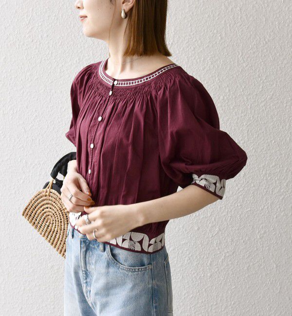 SHIPS any「bon_meur:〈洗濯機可能〉ジオメトリック エンブロイダリー シャーリング ブラウス」|シャツ・ブラウス|