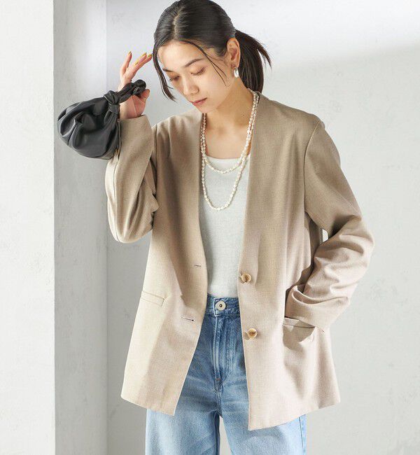 SHIPS for women「〈手洗い可能〉Asami 麻調合繊 カラー レス ジャケット 2」|その他|