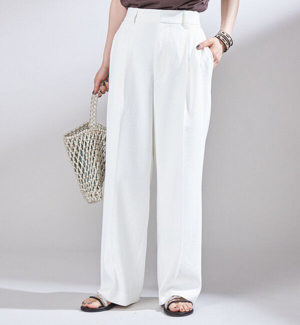 SHIPS for women「〈UVカット / 吸水速乾 / 手洗い可能〉合繊 タック センター プレス パンツ」|スラックス|