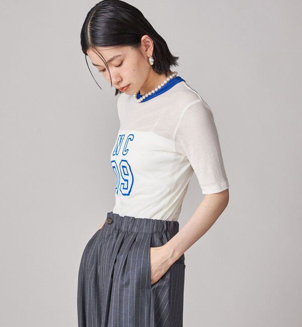 SHIPS for women「SHIPS NINE CASE:シアー ロゴ リンガー TEE」|Tシャツ・カットソー|