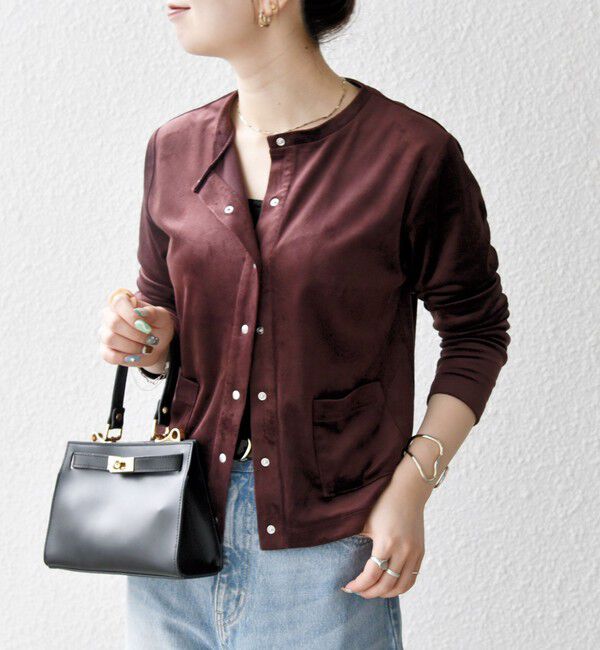 SHIPS any「SHIPS any:〈洗濯機可能〉ポリエステル ベロア コンパクト スナップ カーディガン」|カーディガン|