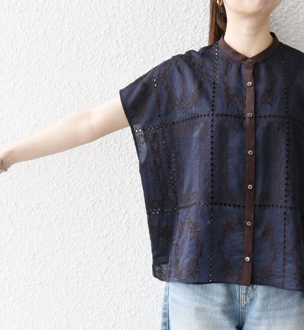 SHIPS any「《一部追加予約》SHIPS any:〈手洗い可能〉エンブロイダリー レース シアー フレンチスリーブ シャツ」|シャツ・ブラウス|