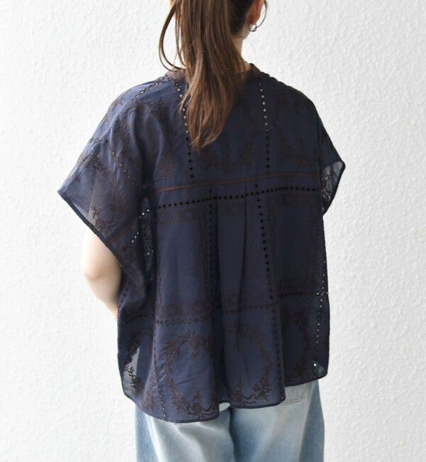 SHIPS any「《一部追加予約》SHIPS any:〈手洗い可能〉エンブロイダリー レース シアー フレンチスリーブ シャツ」|シャツ・ブラウス|