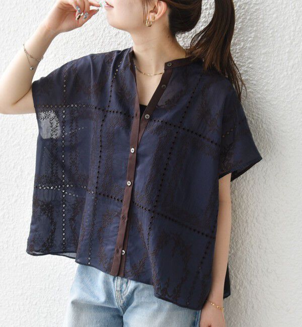 SHIPS any「《一部追加予約》SHIPS any:〈手洗い可能〉エンブロイダリー レース シアー フレンチスリーブ シャツ」|シャツ・ブラウス|