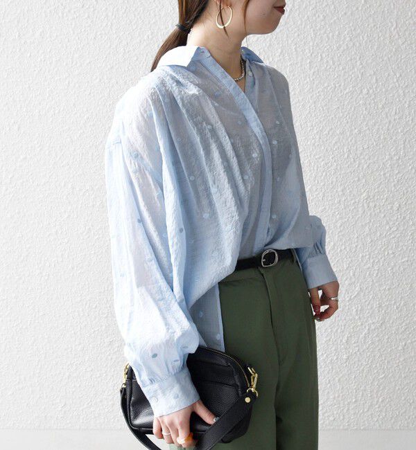 SHIPS any「SHIPS any:〈手洗い可能〉シアー ドット レギュラーカラー ギャザー シャツ」|シャツ・ブラウス|