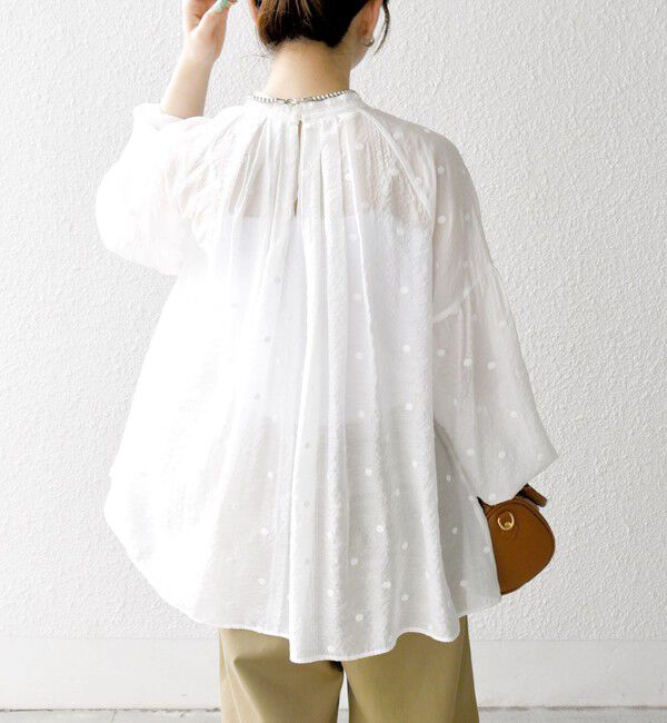 SHIPS any「【WEB限定】SHIPS any:〈手洗い可能〉シアー ドット スタンドカラー パフ ギャザー ブラウス」|シャツ・ブラウス|