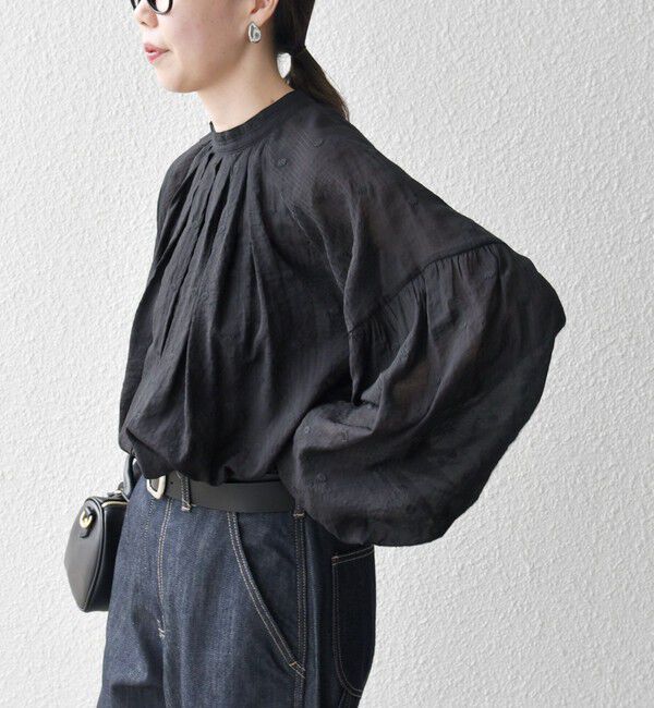 SHIPS any「【WEB限定】SHIPS any:〈手洗い可能〉シアー ドット スタンドカラー パフ ギャザー ブラウス」|シャツ・ブラウス|