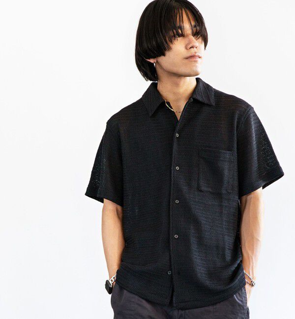 SHIPS「City Ambient Products: レギュラーカラー メッシュ シアー シャツ」|シャツ・ブラウス|ブラック