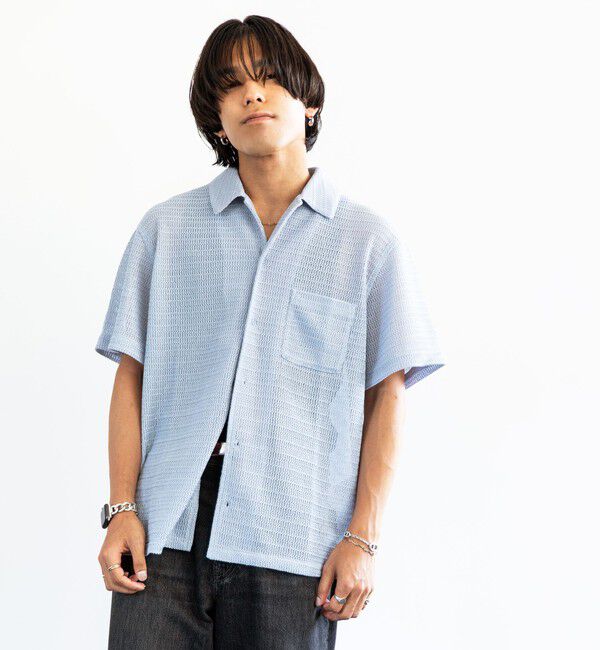 SHIPS「City Ambient Products: レギュラーカラー メッシュ シアー シャツ」|シャツ・ブラウス|サックスブルー