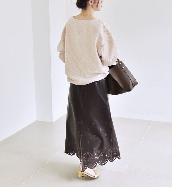 quaranciel「quaranciel: フラワー 刺繍 バック スリット ロング スカート」|スカート|