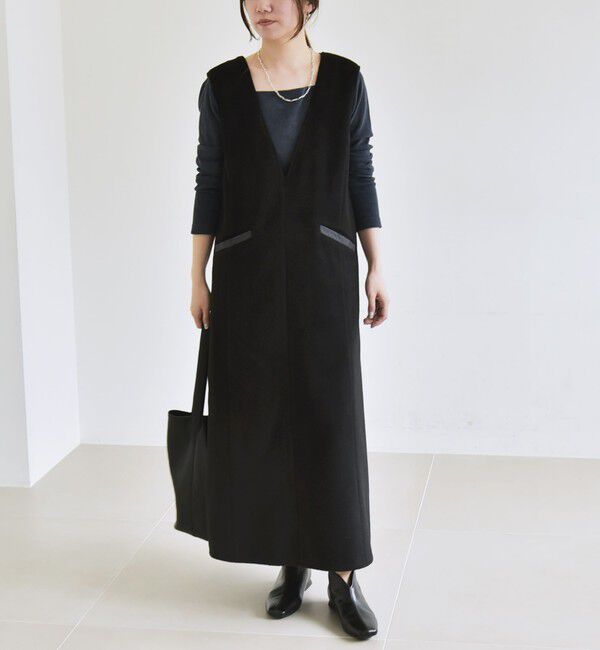 quaranciel「quaranciel: ジャージー メルトン Vネック ジャンパー スカート」|ジャンパースカート|