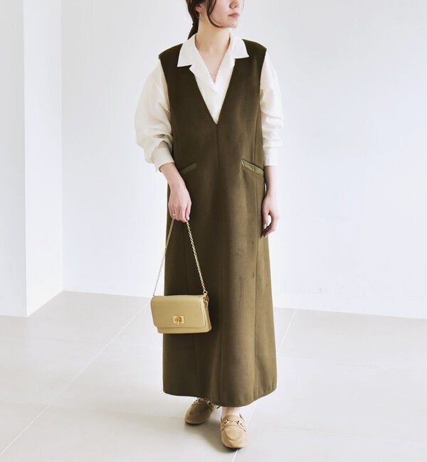 quaranciel「quaranciel: ジャージー メルトン Vネック ジャンパー スカート」|ジャンパースカート|