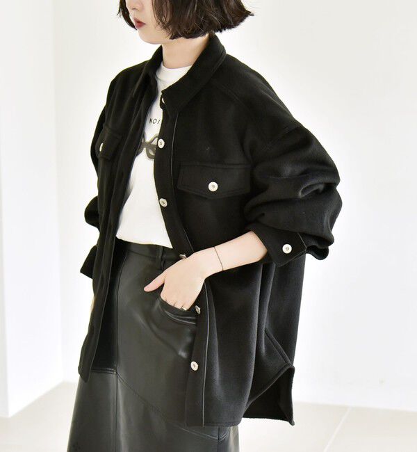 quaranciel「quaranciel: ジャージー メルトン パイピング CPO ビッグ シャツ ジャケット」|その他|