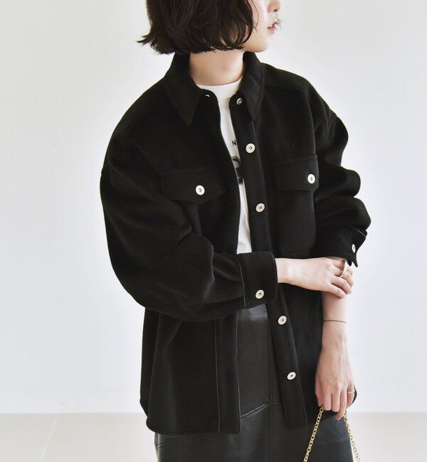 quaranciel「quaranciel: ジャージー メルトン パイピング CPO ビッグ シャツ ジャケット」|その他|