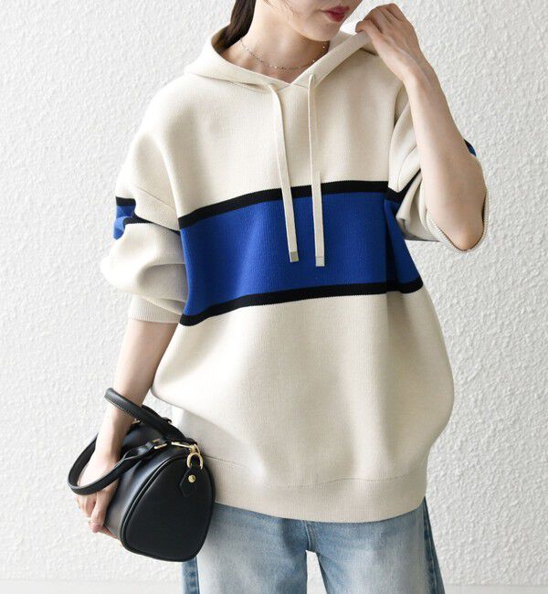 SHIPS any「SHIPS any:〈手洗い可能〉パネル ボーダー フーディー ニット プルオーバー」|パーカー|