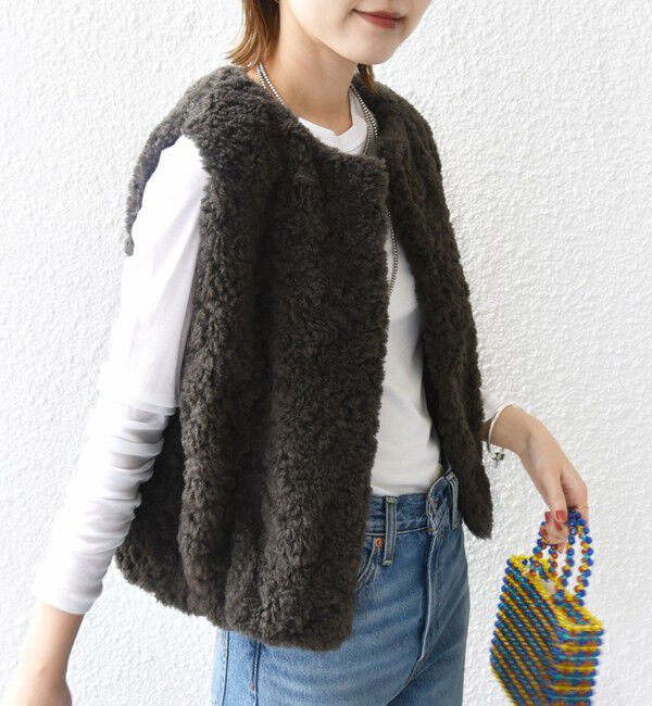 SHIPS for women「ランダム ファー ショート ジレ」|ベスト・ジレ|ブラウン系
