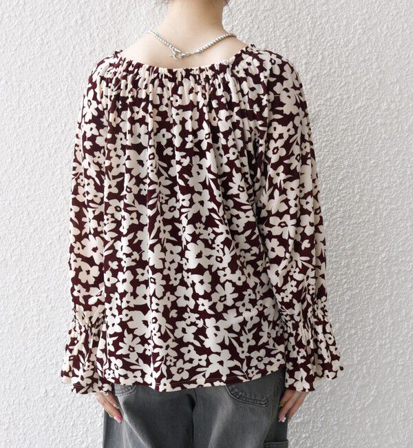 SHIPS any「SHIPS any:〈洗濯機可能〉フラワー ポリエステル ベロア シャーリング ブラウス」|シャツ・ブラウス|