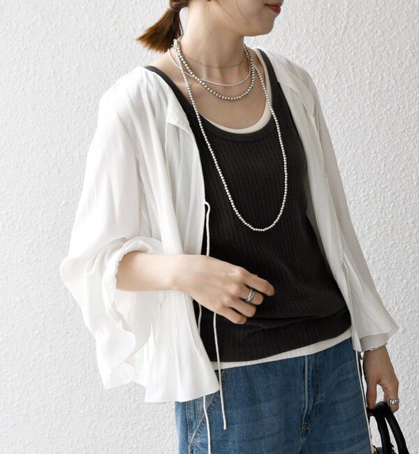 SHIPS any「SHIPS any:〈洗濯機可能〉ラッフル リボン ピンタック フレアスリーブ ブラウス」|シャツ・ブラウス|